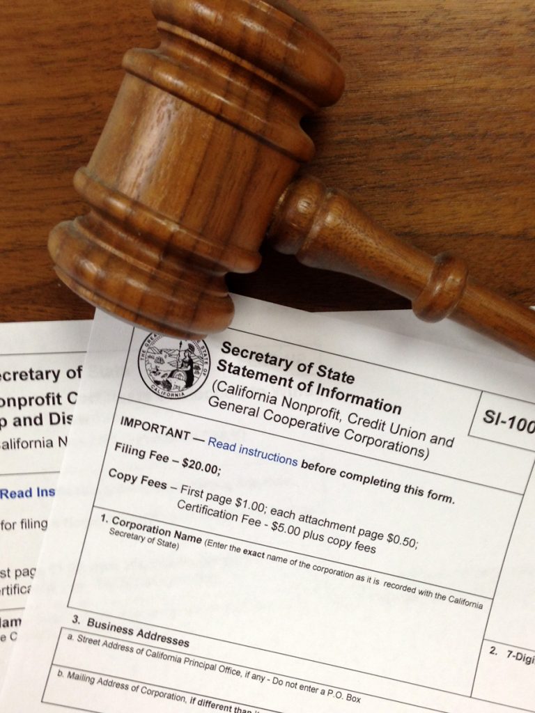 Corporations in Suspension — gavel on Secretary of State nonprofit documents