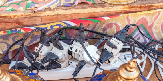 Extension cords overloading a power strip, a church fire hazard